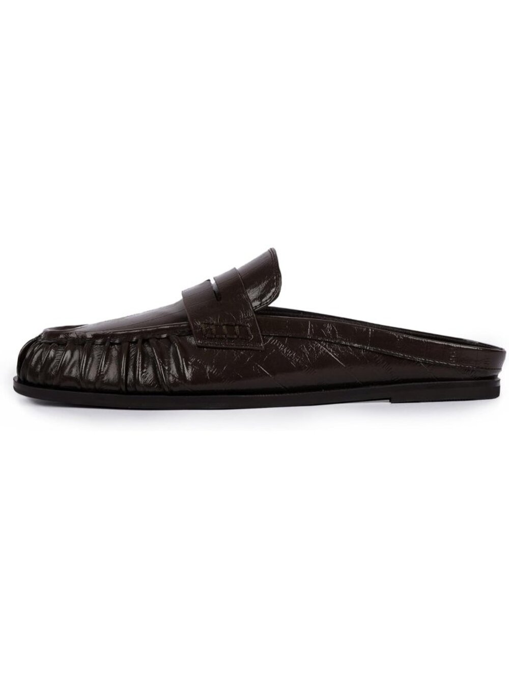 Women's Chocolate Comfort Loafers Slingback Flats Ruched Toe Backless Slip-On